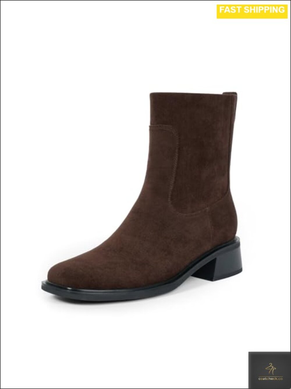 Women's Square Toe Ankle Boots Low Heel Stretch Faux Leather